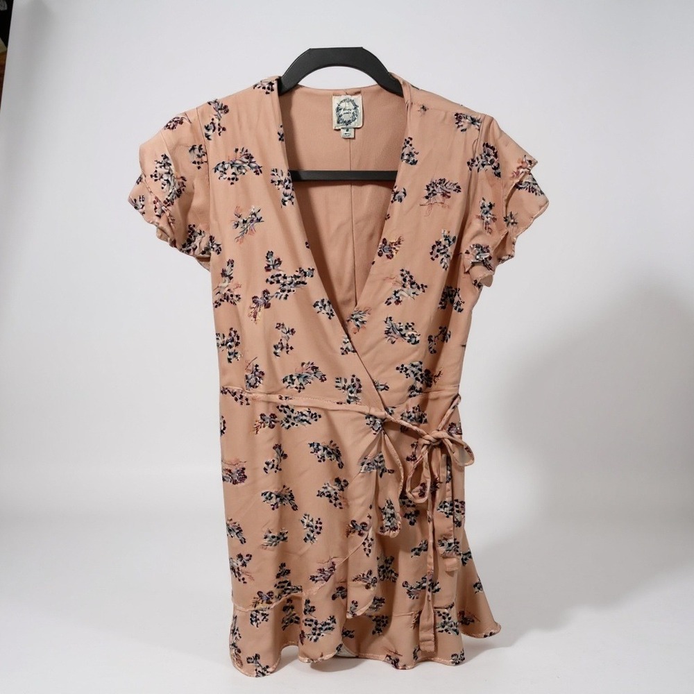 Blue Rain light‎ pink floral wrap dress M